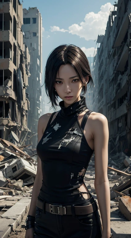 A woman with a slender figure standing in the midst of ruins, wearing tattered clothes but appearing calm and composed, surrounded by rubble and broken buildings, exuding a sense of desolation
,32k, best quality, masterpiece, super detail, high details, by Makoto Shinkai ,in the style of the stars art group xing xing,  --niji 5"
Mirrors. A digital art inspired by Ryoji Ikeda. symmetrical portrait with analog glitch effect
extreme details