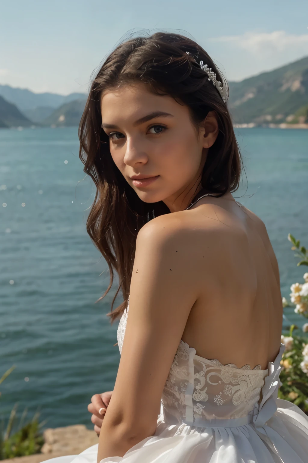 Wearing a white princess dress
