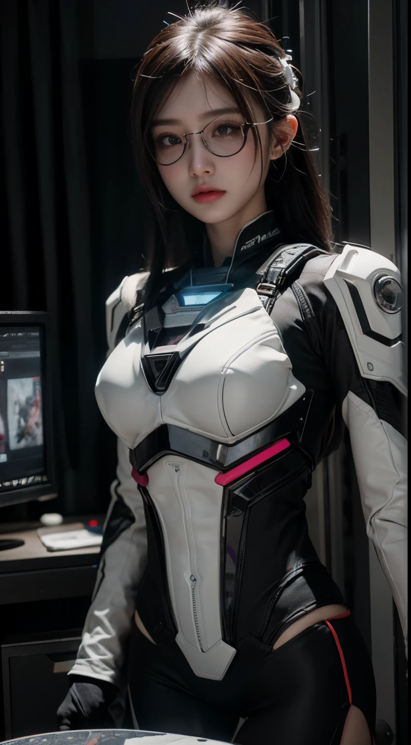 （full bodyesbian:1.3），((best qualtiy)), ((tmasterpiece)), (the detail:1.4), A beautiful cyberpunk girl, hard disk mecha white suite,（scutes:1.3），Machinary，sci-fy，（Transparent sci-fi glasses:1.2），hdr（HighDynamicRange）,Ray traching,NVIDIA RTX,Hyper-Resolution,Unreal 5,Subsurface scattering、PBR Texture、post-proces、Anisotropy Filtering、depth of fields、maximum definition and sharpness、Many-Layer Textures、Albedo e mapas Speculares、Surface coloring、Accurate simulation of light-material interactions、perfectly proportions、rendering by octane、Two-colored light、Low ISO、White balance、the rule of thirds、8K raw data、