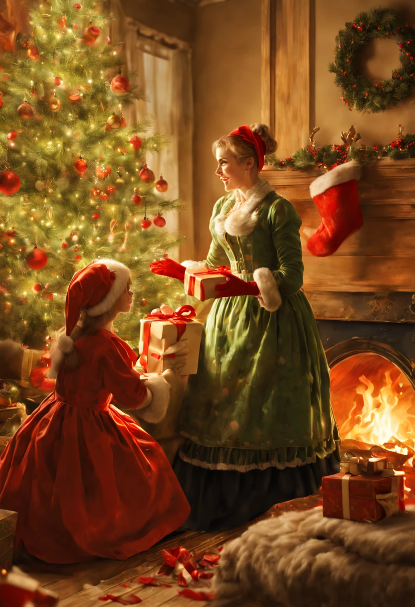 Christmas Gift, Festive atmosphere, surprise, by Anders Zorn, enhance, intricate, (best quality, masterpiece, Representative work, official art, Professional, unity 8k wallpaper:1.3)