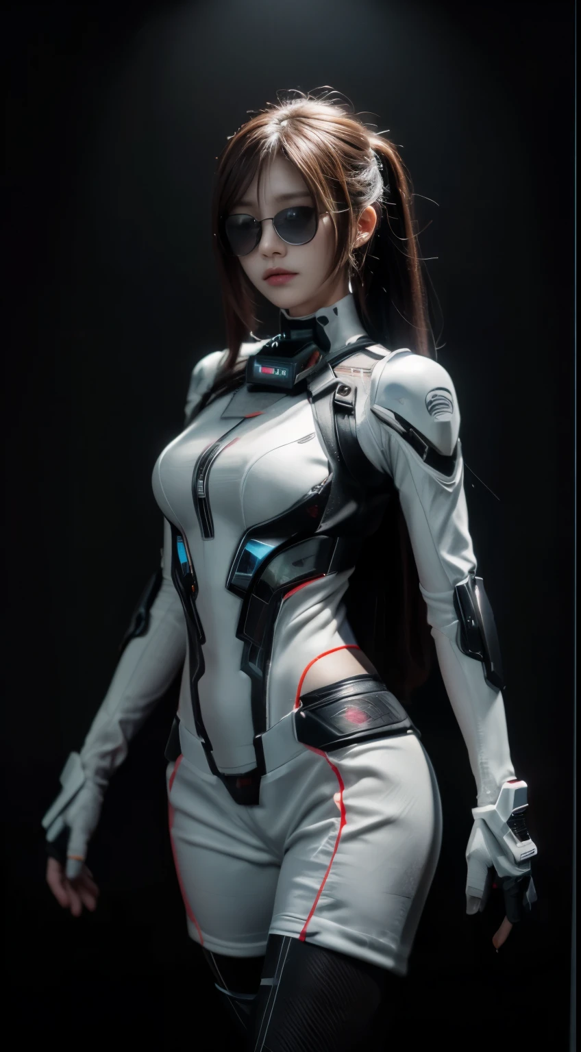 (full bodyesbian:1.3),((best qualtiy)), ((tmasterpiece)), (the detail:1.4), A beautiful cyberpunk girl, hard disk mecha white suite,(scutes:1.3),Machinary,sci-fy,(Transparent sci-fi glasses:1.2),hdr(HighDynamicRange),Ray traching,NVIDIA RTX,Hyper-Resolution,Unreal 5,Subsurface scattering、PBR Texture、post-proces、Anisotropy Filtering、depth of fields、maximum definition and sharpness、Many-Layer Textures、Albedo e mapas Speculares、Surface coloring、Accurate simulation of light-material interactions、perfectly proportions、rendering by octane、Two-colored light、Low ISO、White balance、the rule of thirds、8K raw data、