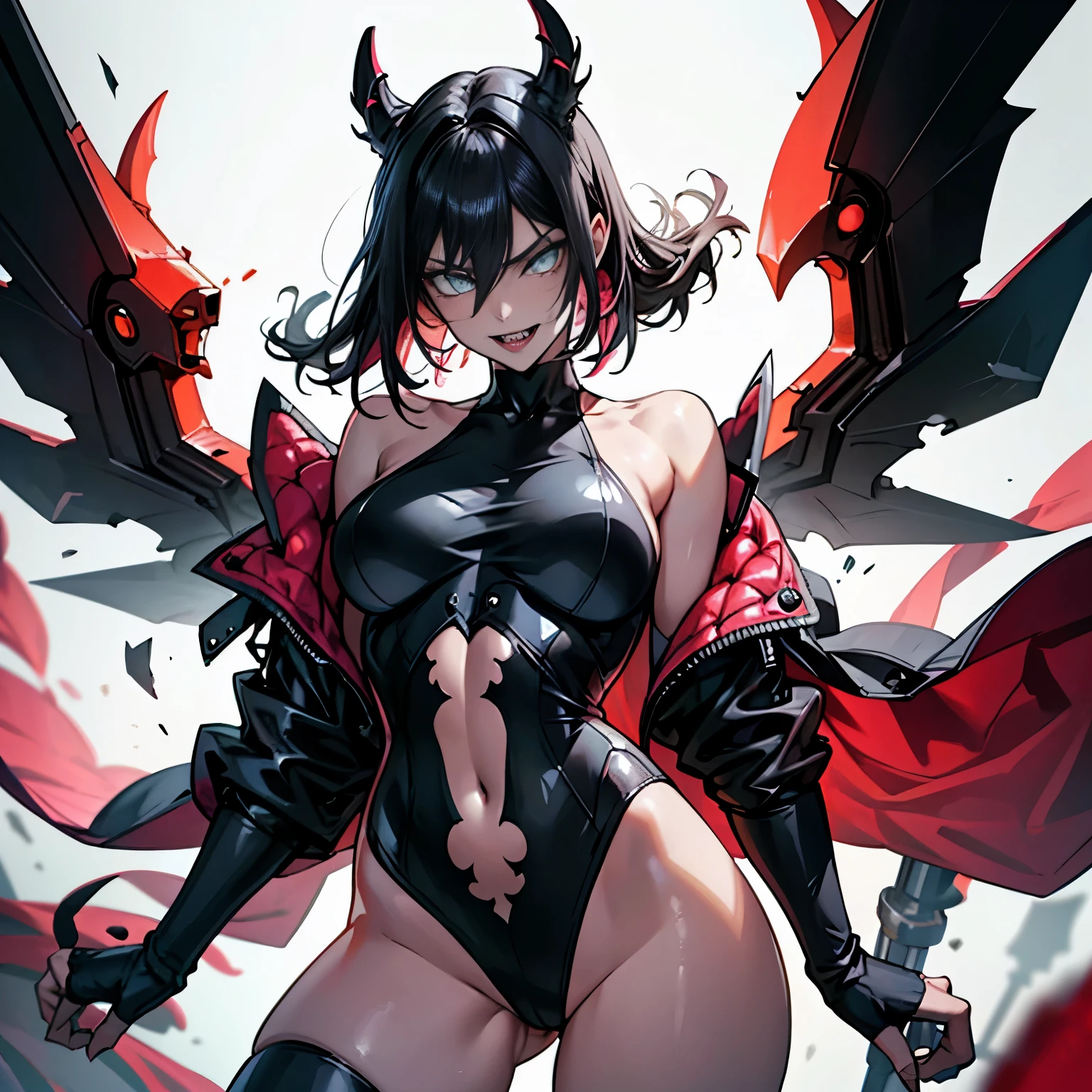 (Cyberpunk Demon waifu), (high resolution), (high res), great quality, mature, very angry face, long fangs, diamond face, perfect eyes, demon tail, wings, strong shadows, (neon light), neon, naked, detailed face, sparks, gargolyes background, hell, night, (attacking), detailed abs, scars, shinying eyes, war pose, long claws, (masterpiece), direct light, underlight, strong jaw, golden sky, large boobs, (Demonic queen), (lewd armor), (no clothes) massive ass, thick thighs, long torso, wide waist, skinny torso, fit, perfect face, (skimpy armor), (colorful vibrant light), futuristic
