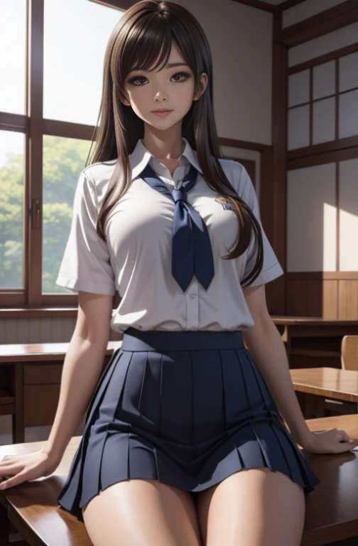 white  shirt、Red Big Ribbon、(Super Mini Flared Skirt), Red tie, White socks, lowfers,Light Brown Fringe Longhair、disheveled hair、Light brown eyes、1girll、(Shy look)、(Photorealsitic)、(intricate detailes:1.2)、(​masterpiece、:1.3)、(top-quality:1.4)、(超A high resolution:1.2)、超A high resolution、(A detailed eye)、(detailed facial features)、nffsw、8K分辨率、、(lensflare:0.7)、rich Boobs、Valley、Emphasize the valley、a short skirt、I'm worried that I can't see my underwear、Touching the skirt、beauty legs、Seductive thighs、Emphasis on the thighs、facing the front there、frombelow、Standing on the train、School bag、
