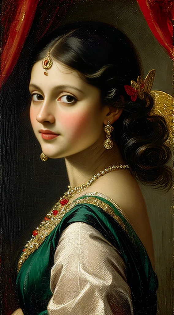 Beautiful Indian Woman, wearing saree, sari Beauty, gorgeous, matchless beauty, Highly detailed, Oil Painting by Peter Paul Rubens inspired by Raja Ravi Varma, Matchless beauty, captivating, gorgeous, heavenly beauty, celestial beauty, Jolyne as "The Butterfly" by Peter Paul Rubens, 1893, realistic, hyper realistic, micro details, incredible artwork, insane details, ultra High resolution, 8k, 32k,  acrylic on canvas, intricate, flawless, detailed, detailed face, detailed eyes, masterpiece, by Peter Paul Rubens, by Caravaggio, by William Adolphe bouguereau, perfect face, perfect body, beautiful art, realism, baroque, renaissance Art, highly textured, beautiful and High clarity eyes, uhd, best quality,