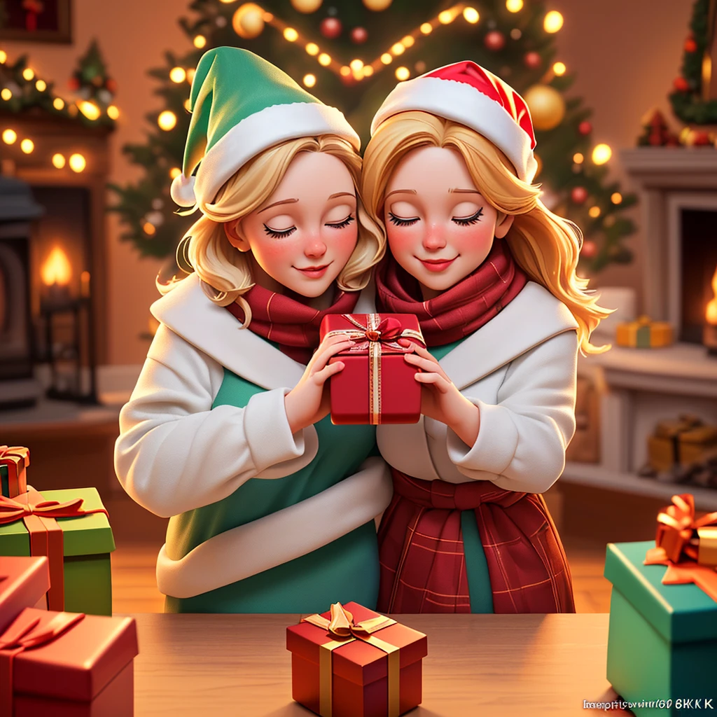 Christmas, Gift, warm atmosphere, family, by Piper Thibodeau, intricate, (best quality, masterpiece, Representative work, official art, Professional, unity 8k wallpaper:1.3)
