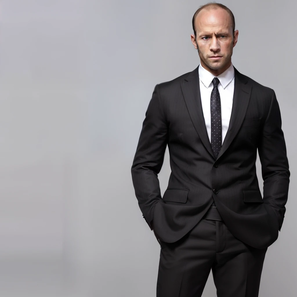 arafed man In a suit and tie standing with his hands in his pockets, Jason Statham, Jason Statham as batman, Jason Statham skiing, wearing black suit, 因果関係のあるwearing black suitいる, Wearing a black suit, In a black suit, In a suit, in a business suit, a stylish suit, dressed In a suit, Wearing a suit