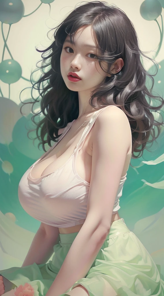 Stunning girl, best quality, ultra high res, (photorealistic:1.4), revealing small school t shirt and skirt, black chokeded ash white hair:1), (gigantic breasts, large breasts, huge breasts:1.4), droopy breasts, thick thighs, thick wide hips, looking at viewer, school, close up