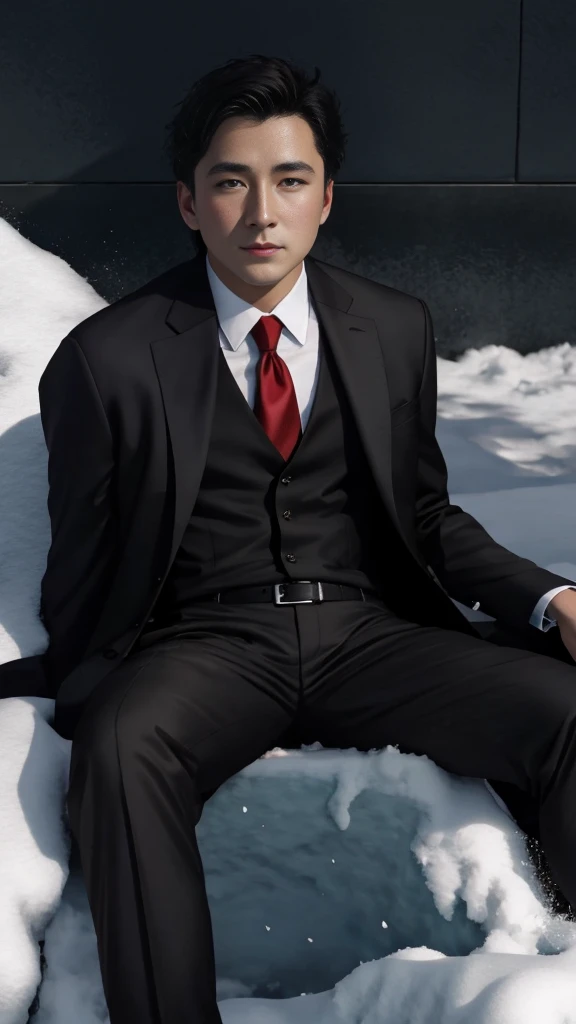There is a handsome man with short hair and short hair wearing a shirt and tie standing in the snow, profile picture 1024px, Portrait shooting, movie 4k wallpaper, movie 4k wallpaper, Red and movie lighting