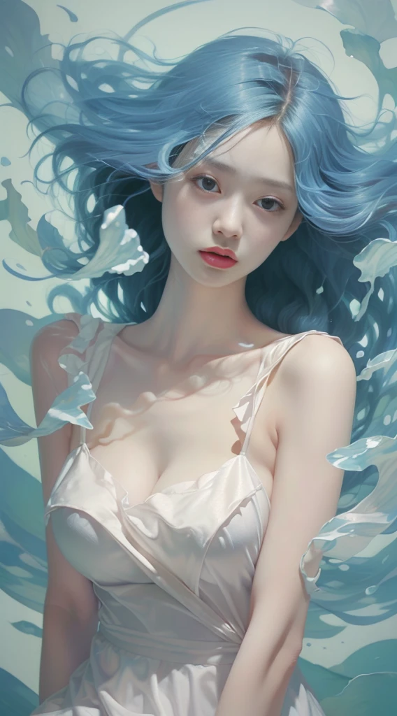 Stunning girl, best quality, ultra high res, (photorealistic:1.4), revealing small school t shirt and skirt, black chokeded ash white hair:1), (, , :1.4), droopy , thick thighs, thick wide , looking at viewer, school, close up, full body