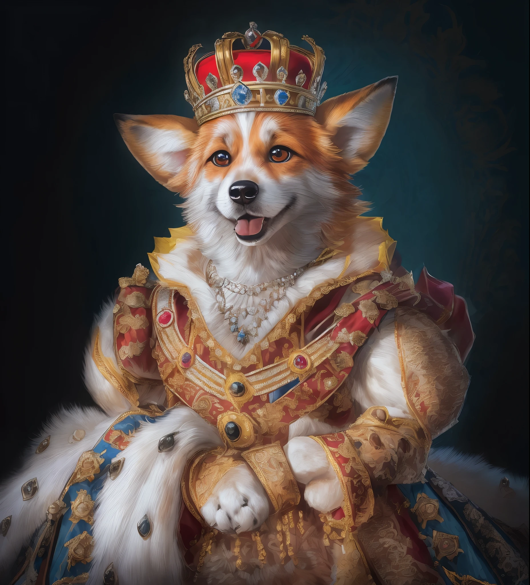 Arafed dog, dressed in royal royal royal royal royal royal royal royal royal royal royal royal royal royal, Royal Portrait, majesty in noble clothes, Royal Portrait painting, Regal pose, Portrait of the Queen, dog in a crown, Portrait of the Queen, Portrait of the Princess, fox wearing a tiara