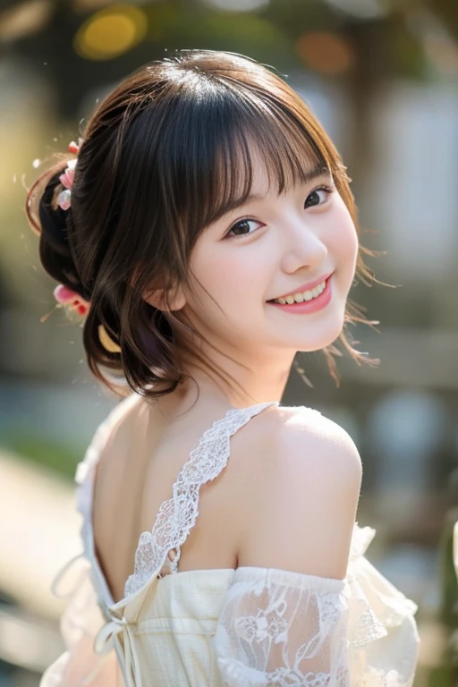 (highest quality,Best image quality,8k,Ultra-high resolution,Realistic,masterpiece,young,Japanese women,Beautiful background),Boyish Woman,16 years old,Big Breasts,short hair、Adorable, 16 years, (8k、Raw photo、highest quality、masterpiece:1.2)、(Realistic、Photorealistic:1.37)、Ultra-detailed、超A high resolution、1 girl、Seeing the viewer、Beautifully detailed face、Laughter、narrow、(Slim waist) :1.3)、Beautifully detailed skin、Skin Texture、Floating Hair、Professional Lighting、Human whole body、shortcut、Braided Hairstyles、Bob Hair、Smile、16 years old、Red ribbon、Baby Face、Childish smile、Sappin'、Moisturizing lips、Pale pink lips、Braided Hairstyles、White and blue striped underwear、Micro size underwear、Umbilical cord prolapse、f cup breasts、Cleavage