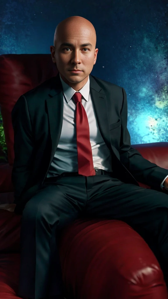 There is a bald man wearing a shirt and tie standing in the forest, profile picture 1024px, Portrait shooting, movie 4k wallpaper, movie 4k wallpaper, Red and movie lighting