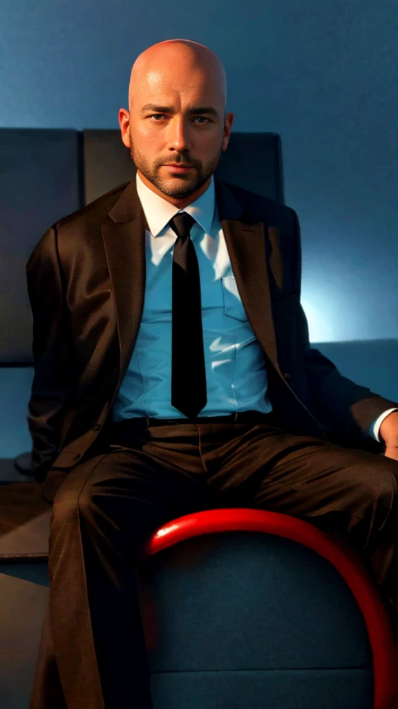 There is a bald man wearing a shirt and tie standing in the forest, profile picture 1024px, Portrait shooting, movie 4k wallpaper, movie 4k wallpaper, Red and movie lighting