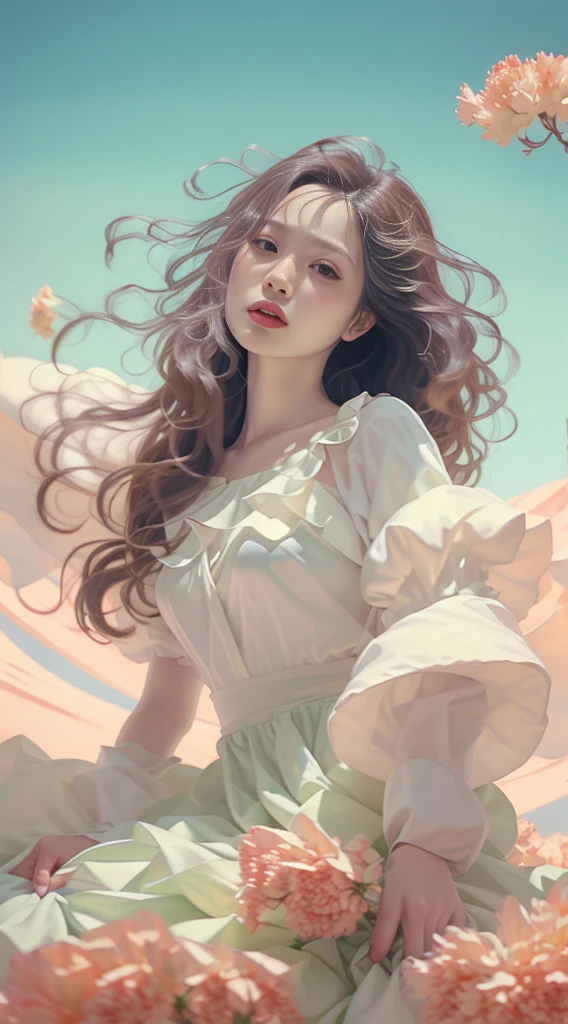 The stunningly beautiful woman stood atop the mountain, her hair billowing in the wind and her eyes sparkling with determination. Describe her presence and how her beauty complemented her strength and resilience.