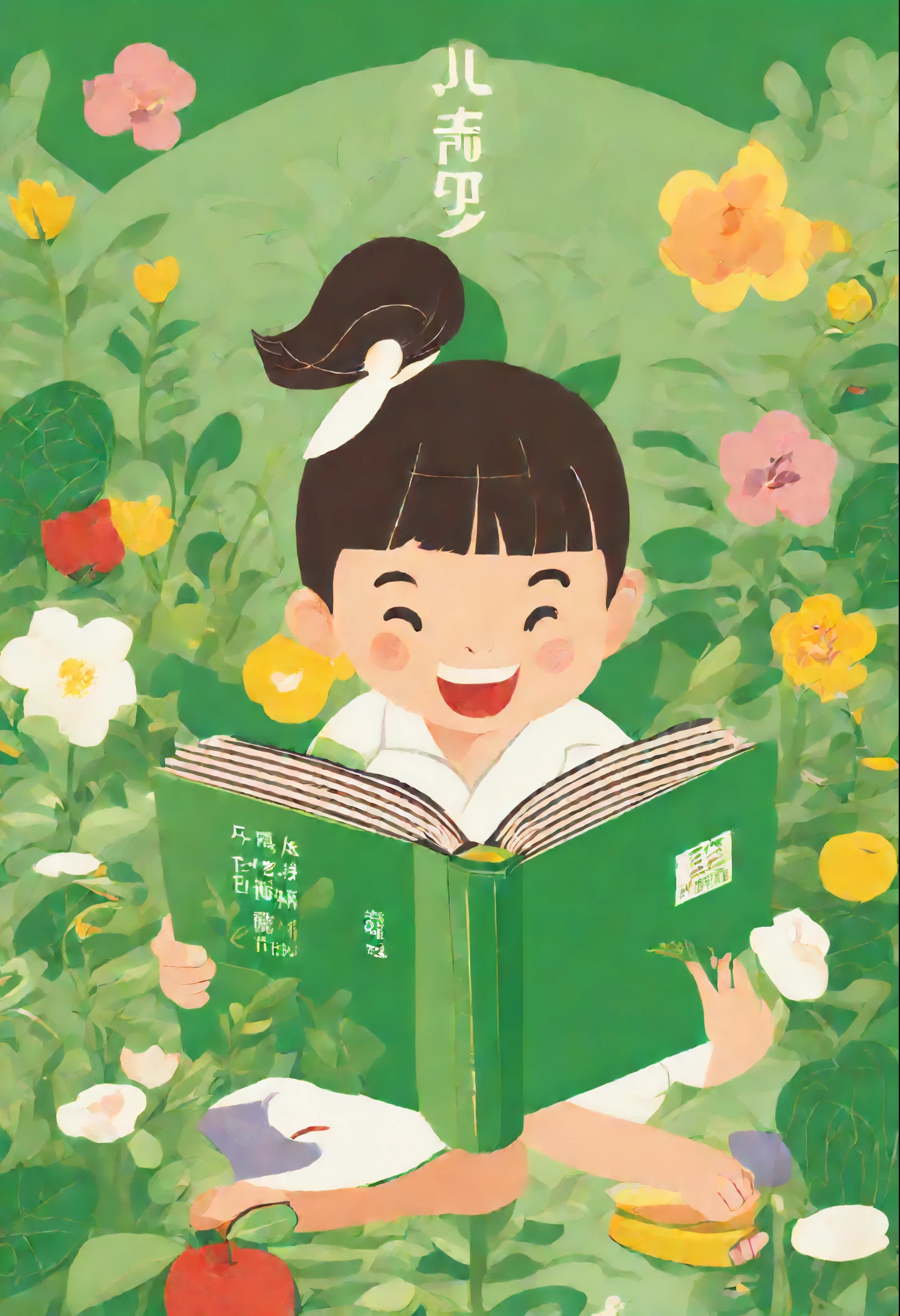 The overall tone of the illustration is dominated by fresh green，Present an atmosphere of health and growth。In the center of the poster，close-up of a book，Symbolizes the blocking and filtering of harmful information。
The bookmark depicts a happy child，With a smile，body fitness，Represents healthy growth。behind it，Labeled &quot;Nursing to help healthy growth，The slogan &quot;Reject Harmful Information&quot;。The slogan is presented in an elegant font，Raise people's attention。
Around the perimeter of the poster，sealed tv，It&#39;s marked with harmful information，to emphasize the need for the dissemination of harmful information。Some health icons are also depicted，Apple, for example，Sports equipment，Flowers, etc，to reflect the importance of healthy growth。
Enfim，At the bottom of the illustration，Added  details and slogans，Such as activity time、Places and a call to action for healthy growth。