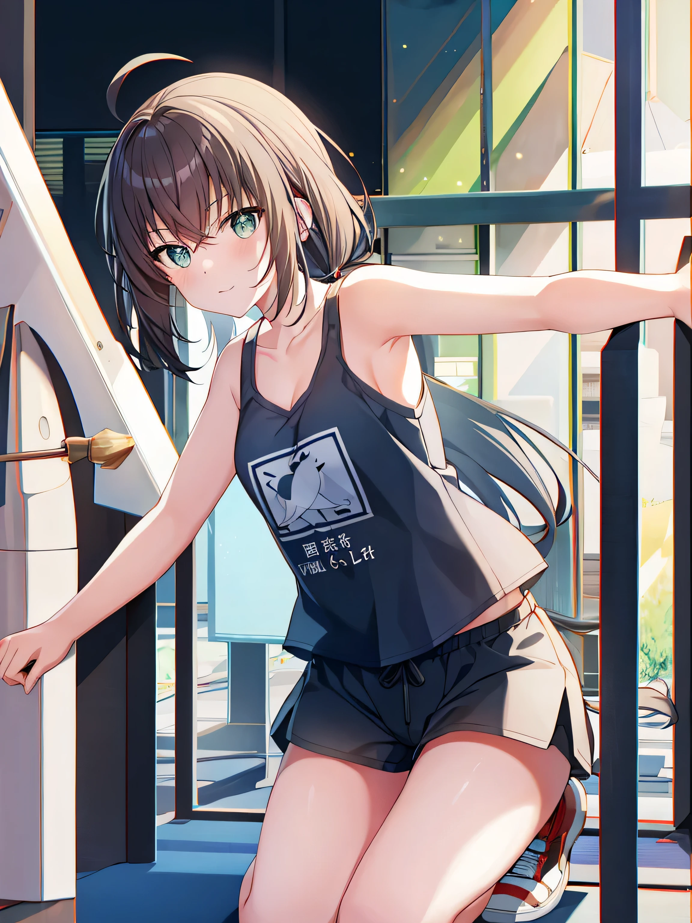 1 Sister, , Alone, , Black_shorts, Playing with the耍_, Green_with eyes, shorts, Lop, The white_the hair, dual horsetail, the hair_Decorative style, fail, fail_, face flushed, 窗帘, sitted, Sweated, 荷兰banya_banya, Indoors, fail_Playing with the耍_, _shoulder, band_pinch slip, through bangs, deactivate_beaks, As estrelas_(symbol), tanks_top, short_shorts, As estrelas_the hair_Decorative style, janelas, V-shaped_eyebrows very, 鎖骨, bblurry, bigger_, _pinch slip, ahoge, dolphins_shorts, Playing with the_Playing with the耍s, bblurry_Background with, jewely, side locks, The white_tanks_top, wariza, The shirt, short_dual horsetail, The white_The shirt,