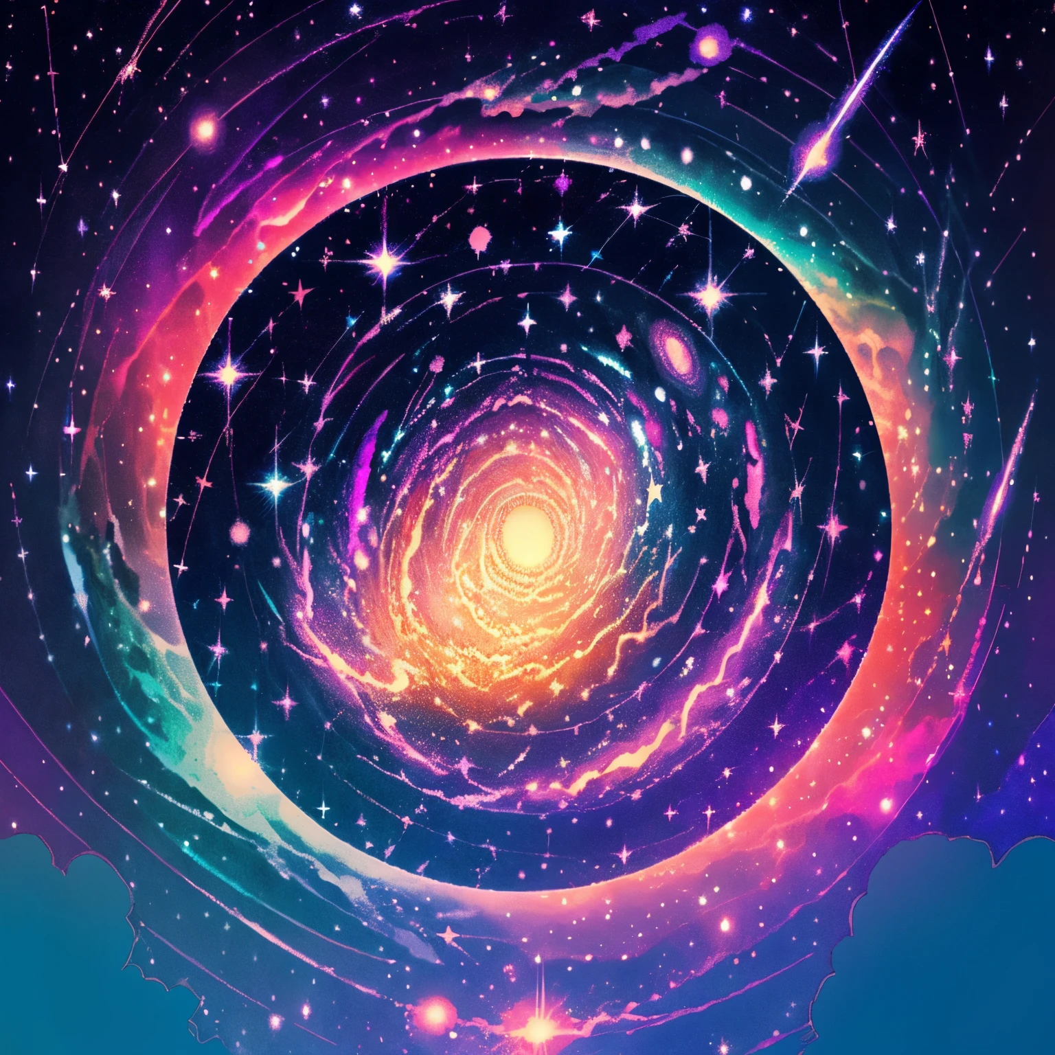 Beautiful pictures of the starry sky, galaxy, cold color, sparker star, cartoon style, 2d graphic, 8-bit color, game background, loop parallax