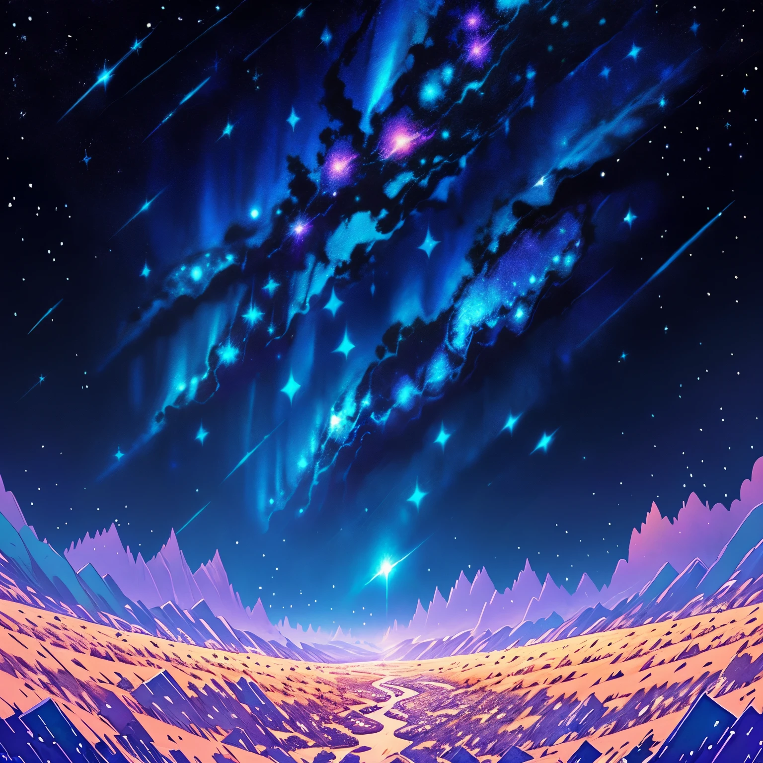 Beautiful pictures of the starry sky, galaxy, cold color, sparker star, cartoon style, 2d graphic, 8-bit color, game background, loop parallax, game parallax, multiple parallax, scrolling parallax for game maker