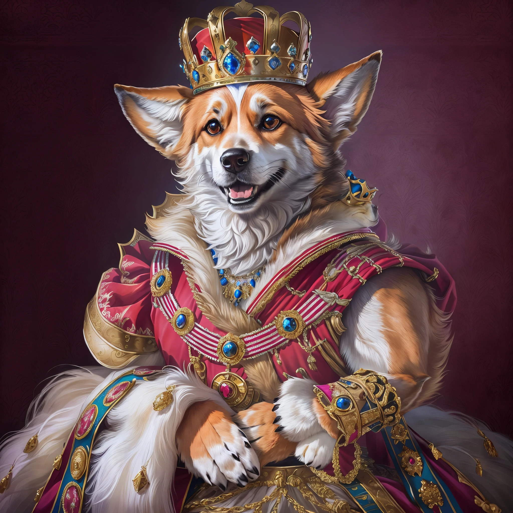 Arafed dog, dressed in royal royal royal royal royal royal royal royal royal royal royal royal royal royal, Royal Portrait, majesty in noble clothes, Royal Portrait painting, Regal pose, Portrait of the Queen, dog in a crown, Portrait of the Queen, Portrait of the Princess, fox wearing a tiara