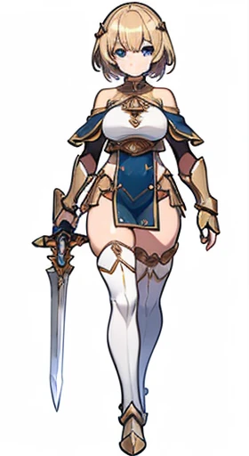 (((Best Quality))) , ((full body)), female, reference sheet, solo, (white background), holding staff or sword, gauntlets, thigh high, loin cloth only, capelet, armor, bare shoulders,