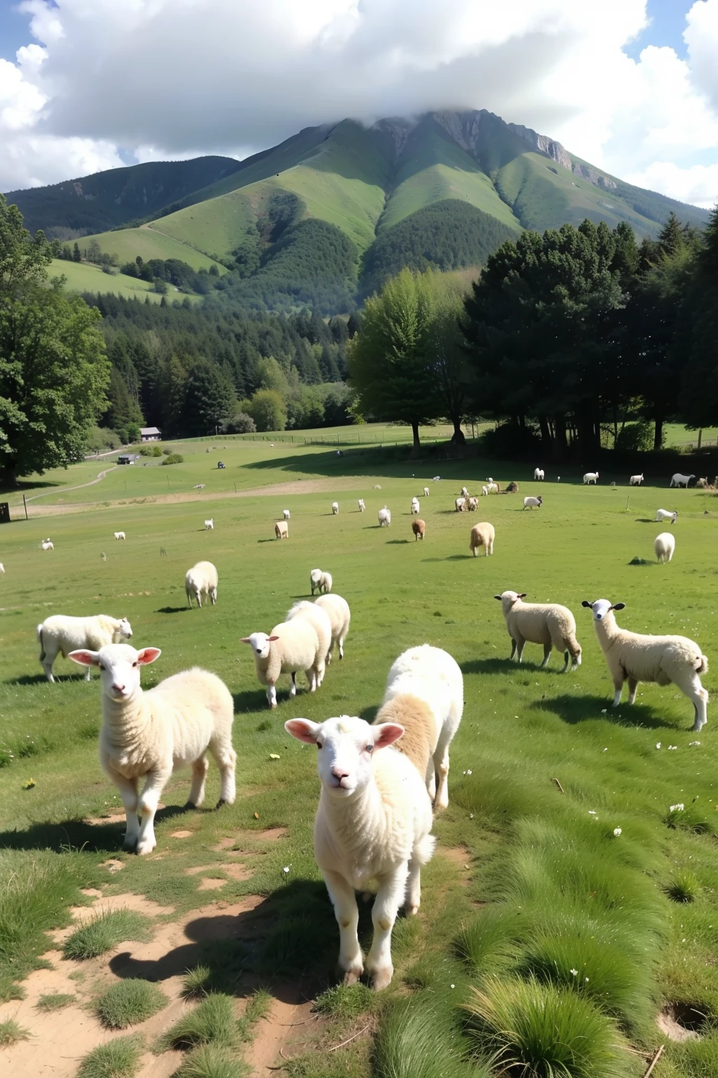 grass field,a flock of lambs