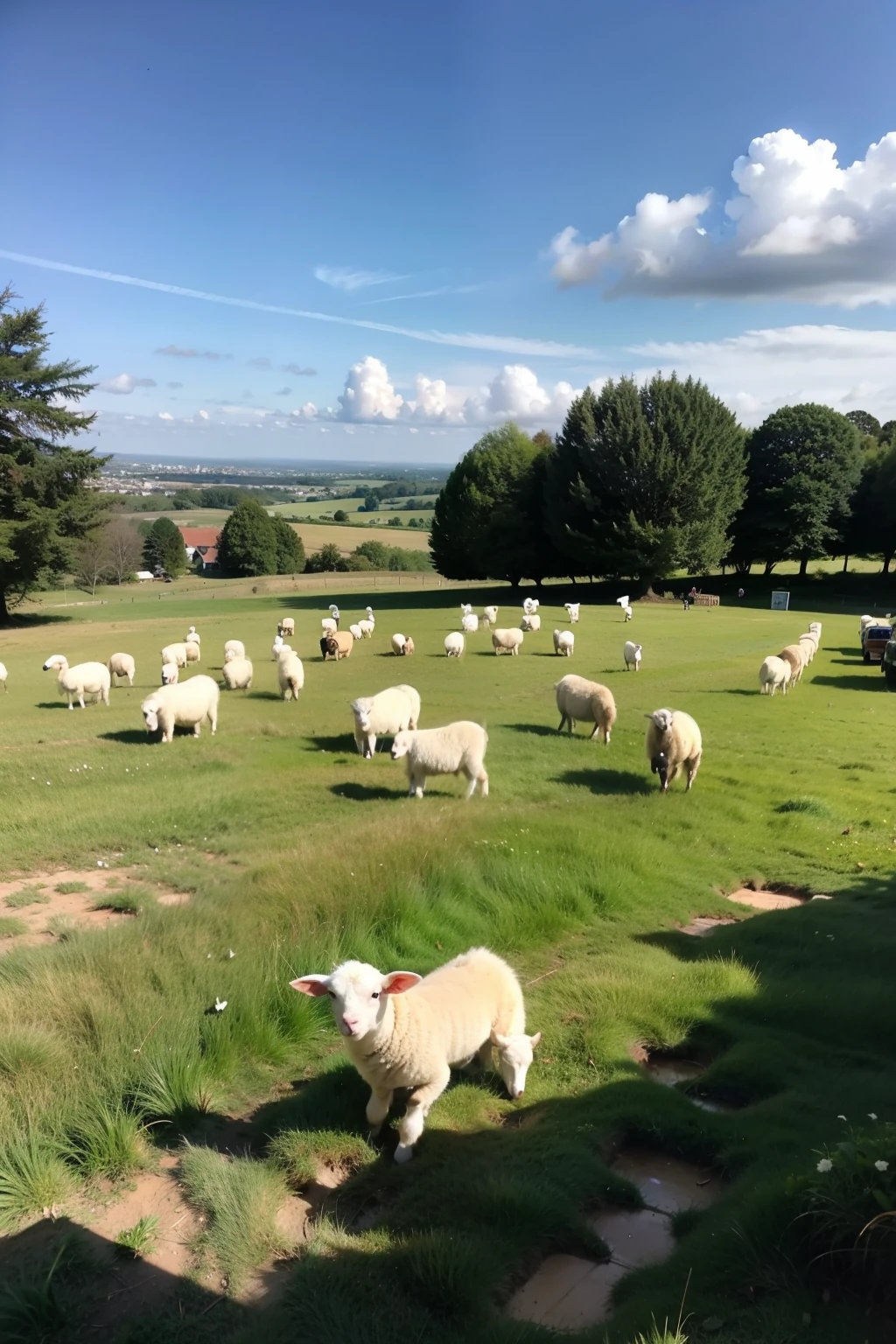 grass field，a flock of lambs