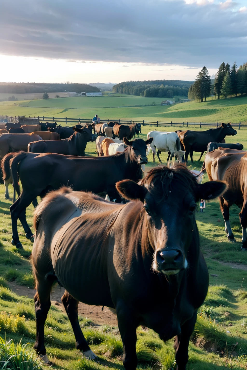pastures，A herd of angus cattle
