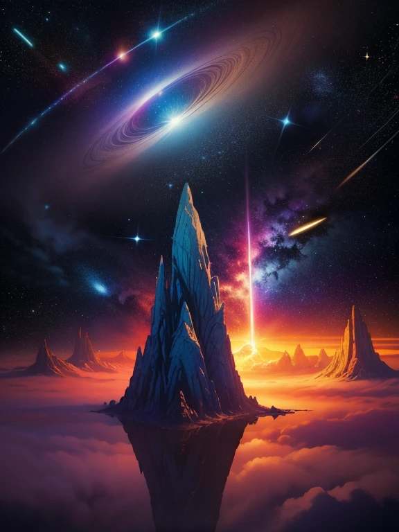 Masterpiece, Comic art by Marc Silvestri, Lila epischer kosmischer Sturm, mit Nebelhintergrund, (Hyperrealistisch), (Meisterwerk), interstellar, Galaxie, 8k --height 768,  Atemberaubender Bildschirmschoner, by Giger, vivid colors, by Marc Silvestri, by Jim Lee