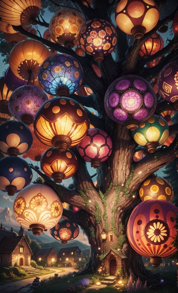 Light up the colorful mushroom forest，world in a bottle，A fairyland-like hideaway，Colorful mushroom house，a fairy world，夏天，Seafront，Rios，tree house，sunflower fieldantastical creature，lavender，diamond，crystal，ore，crystalalloons，mountain ranges，mountain peak tree，a small medieval village, Italy, are present, medieval town, medieval village, FantasyItaly, quaint village, Italy杰作, medieval coastal village, medieval town landscape、Cobblestone road、View from the street、Behold