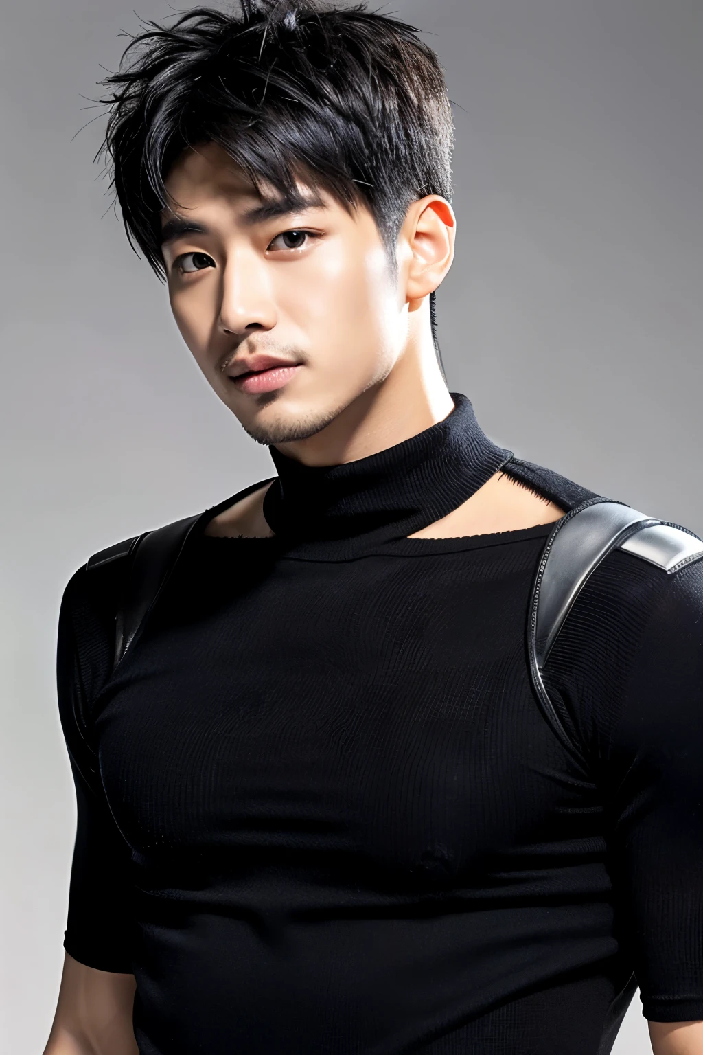 A man with a wolf cut with a black top and silver inner color.