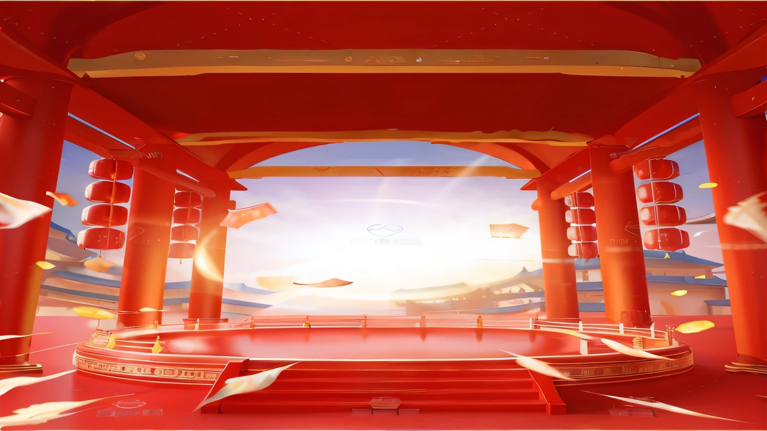 Red stage,red carpet and red walls, background depicting a temple, a temple background, best adobe stock, roman festival backdrop, palace background, arte de fundowork, Dream China Town, A beautiful artistic illustration, summer festival background, random background scene, arte de fundo, Beautiful rendering of the Tang Dynasty, interior arte de fundo, Warm and joyful atmosphere