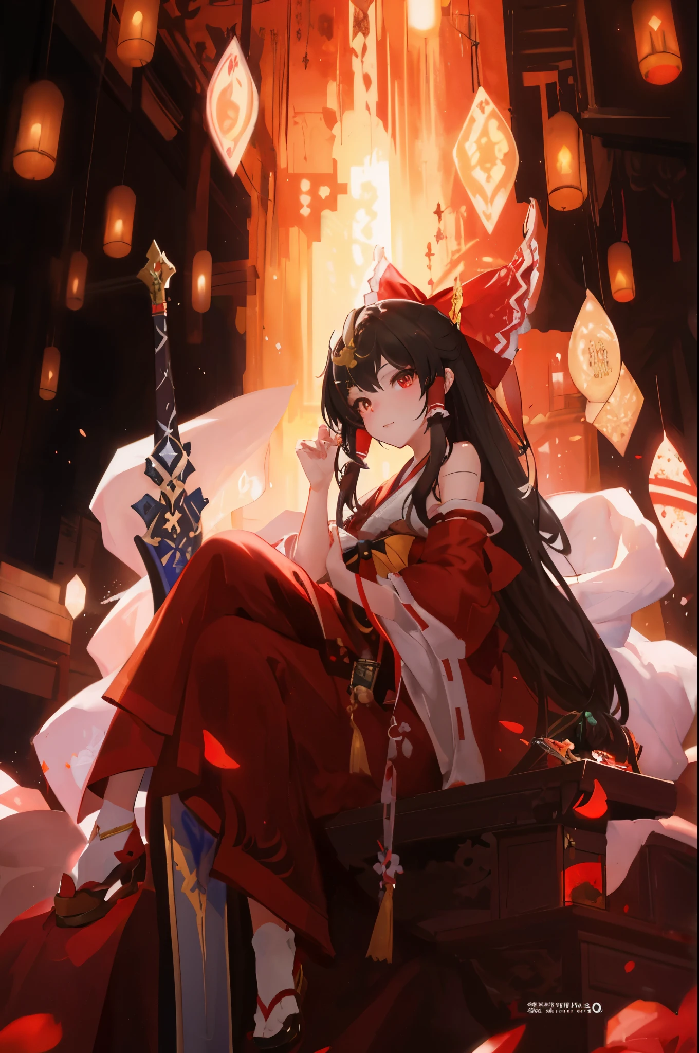 a woman sitting on a throne with a sword in her hand, guweiz, palace ， a girl in hanfu, artwork in the style of guweiz, by Yang J, trending on artstation pixiv, artistic render of reimu hakurei, keqing from genshin impact, guweiz on pixiv artstation, anime fantasy illustration