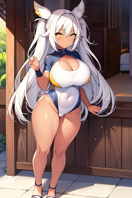 One girl, long hair, medium-sized breasts, (medium-sized breasts: 1.4), thick thighs, (thick thighs: 1.2), silver hair, golden eyes, frilly hairband, V-front micro-plunging swimsuit, (golden V-front micro-plunging swimsuit), pubic hair visible, pubic hair visible, pubic hair sticking out, pubic hair sticking out