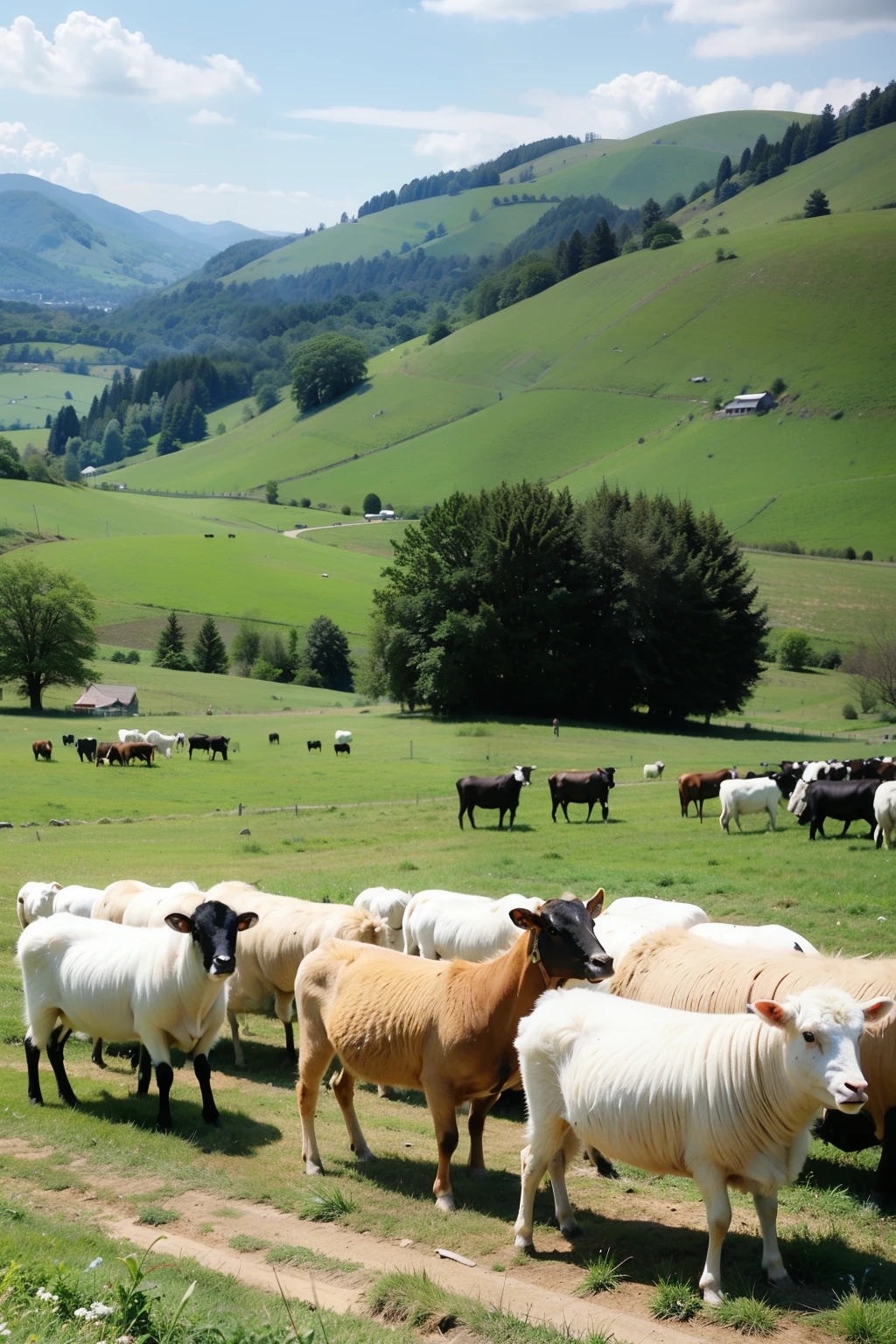 farms,A herd of cattle and sheep