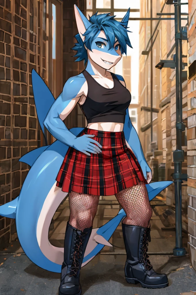 Shark girl, very sexy, big breasts, Denim short, white bra, shorts