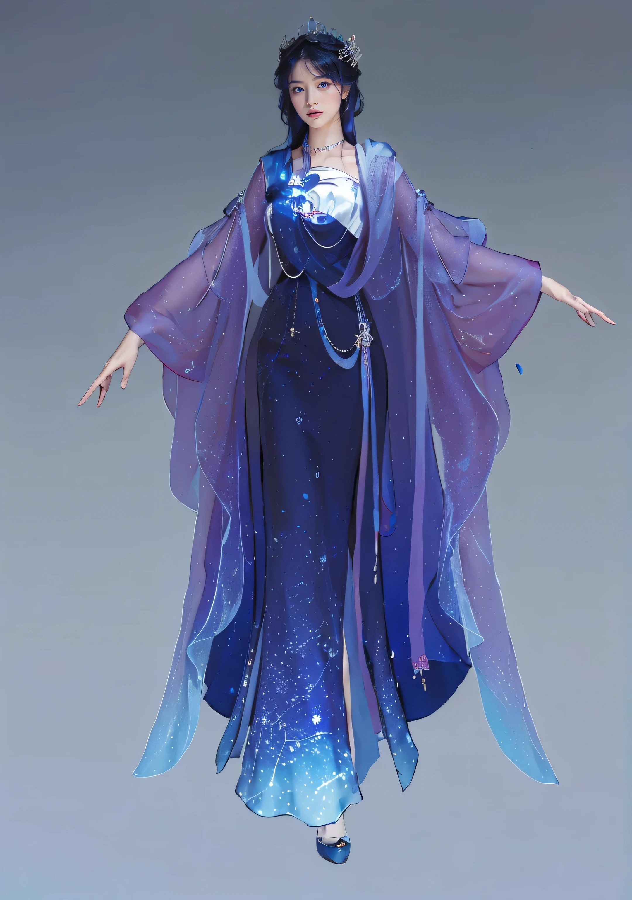 This is a detailed description of a princess with blue hair, red eyes, and an Asian face. She is wearing a princess crown on her head and a red and black-trimmed princess dress.
The princess has long, flowing hair that is a bright shade of blue, almost like the color of the sky on a clear day. Her hair is styled in loose, romantic waves that frame her face and cascade down her back. Her eyes are a striking shade of red, giving her an intense and powerful gaze that demands attention.
She is dressed in a stunning princess gown that is fit for royalty. The dress is primarily red, with black trim around the edges and on the sleeves. The dress is long and flowing, with a full skirt that billows out around her as she walks. It is made from luxurious fabrics that shimmer and shine in the light, giving the impression that the princess is surrounded by a magical aura.
On top of her head, the princess wears a beautiful princess crown. The crown is made from gleaming gold and is studded with sparkling jewels that catch the light and twinkle with every movement. The crown is tall and majestic, giving the princess an air of regality and nobility.
Despite her striking appearance, the princess has a gentle and, 3D, real