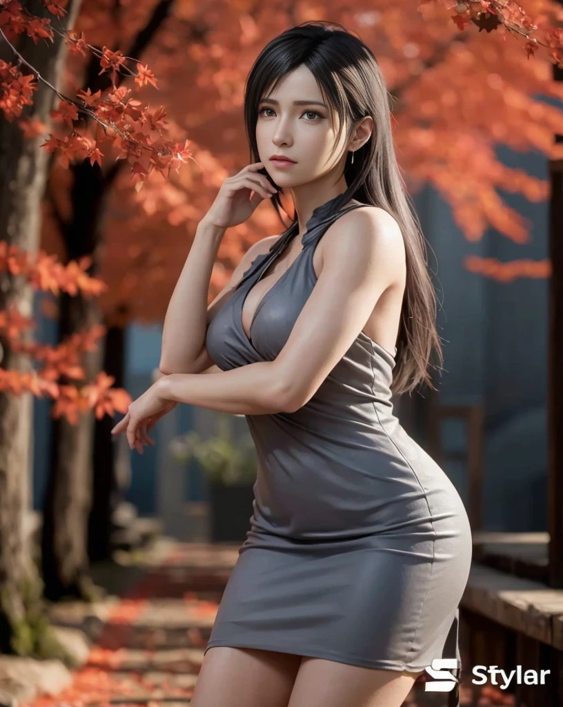 (best quality,ultra-detalhado),(Realistic:1.37), "Tifa Lockhart", Rosto bonito e detalhado, maquiagem preta nos olhos, textura ultra realista, rosto delicado, expression serious