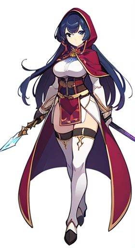 (((Best Quality))) , ((full body)), female, reference sheet, solo, (white background), holding staff or sword, gauntlets, thigh high, loin cloth only, cloak, long hair, blue, red, green, violet, pink, white,