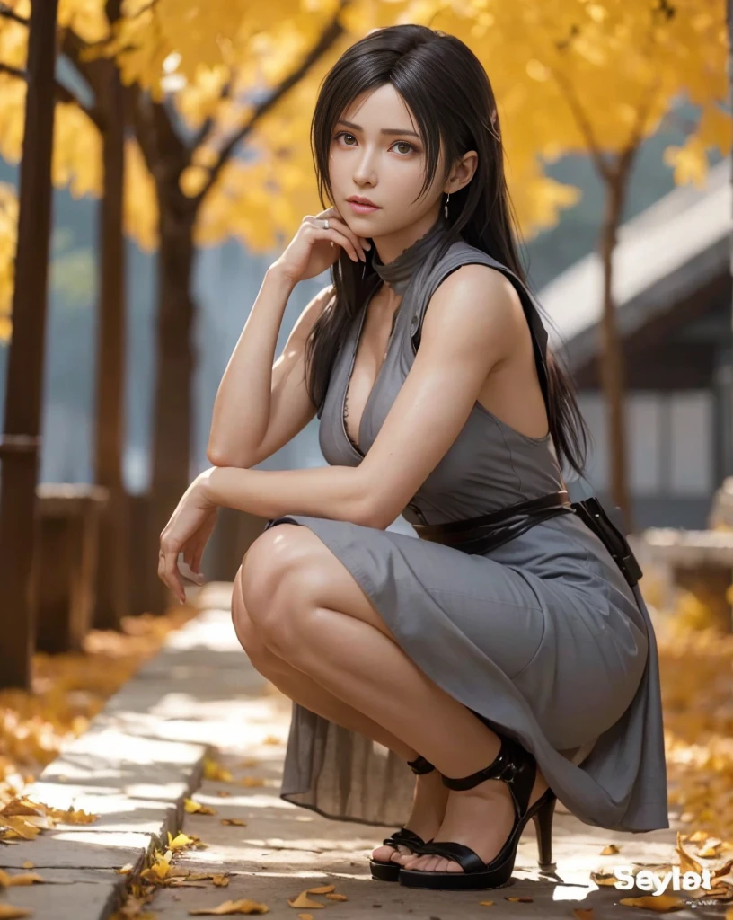 (best quality,ultra-detalhado),(Realistic:1.37), "Tifa Lockhart", Rosto bonito e detalhado, maquiagem preta nos olhos, textura ultra realista, rosto delicado, expression serious