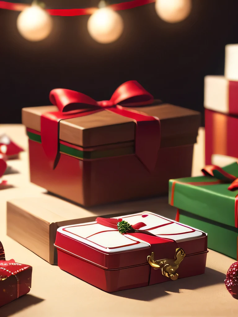 Several red boxes with green bows and a glass of wine, gifts, vacation season, Detailed picture, christmas, giving gifts to people, foreground background, The beautiful, gifts, seasonal, The beautiful!, vacation, CS, special, hight decorated, festive, Carrying a red bag, 1/30, DIY, grand!, There are many small decorations