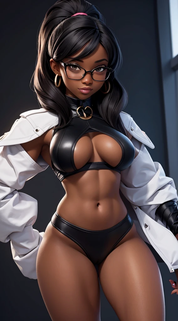 beautiful nerdy black girl in sexy outfit and perfect body being treated roughly by group of muscular white men