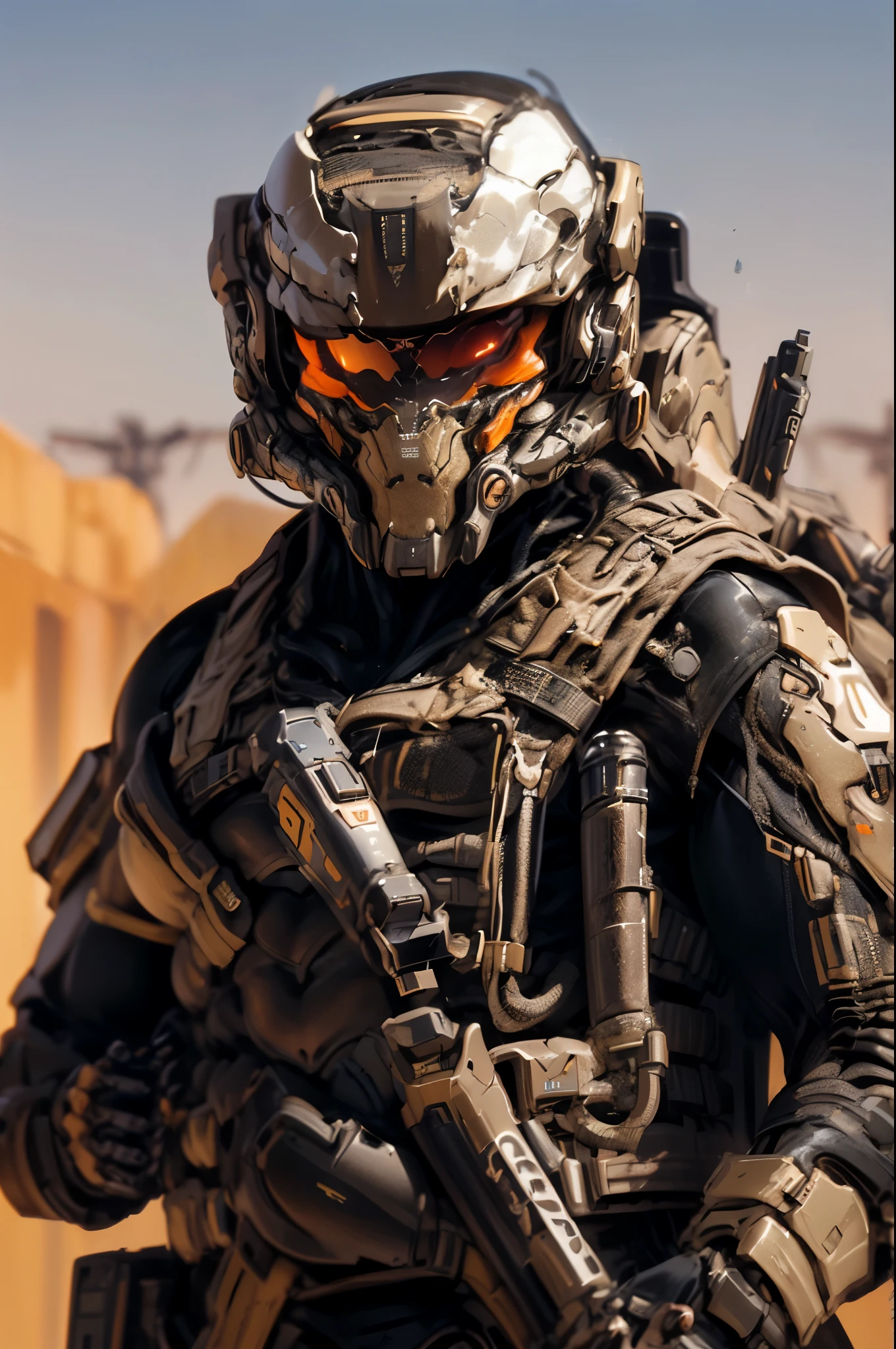 (((An epic and visually stunning digital anime masterpiece featuring a sylphlike masculine ((male:1.5)) decorated military dieselpunk cyborg soldier clad in a sleek yet tactical armored yet decorated leather military trench coat:1.2))), (((flat masculine male chest:1.5, mechanical full head helmet, mecha helmet with narrow orange eyes:1.5))), (((the character adorned in a (scifi tactical armored open front trench coat with a built in exoskeleton:1.5) (over a form fitted armor plated yet super sleek and revealing under suit with waist cut outs:1.3), the armor is beautifully engraved:1.4))), The image showcases the intricacies of the character’s armor and clothing:1.5, ((capturing their flamboyant essence and heavy mecha aesthetic:1.2)). The character also possesses an androgynous charm, (((with slim yet heavily muscled physique:1.2, sylphlike with a sleek waist, toned yet beautifully sleek cybernetic arms:1.3, mechanical arms and legs:1.3, mecha muscles:1.3))), looking at viewer, (((brass metal armor and brown leather, dieselpunk:1.3))), (((depth of field, cinematic lighting, chromatic aberration, ray tracing, UHD, masterpiece, top of head covered, super detail, high details, high quality, award winning, 8k, highres)))