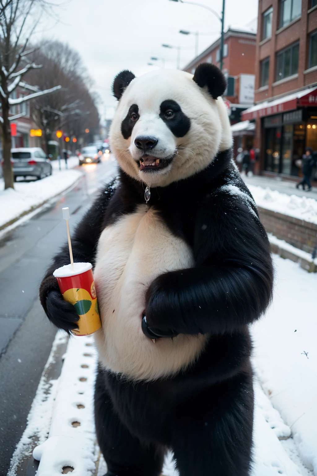 Snow Christmas 3 giant pandas cute street
