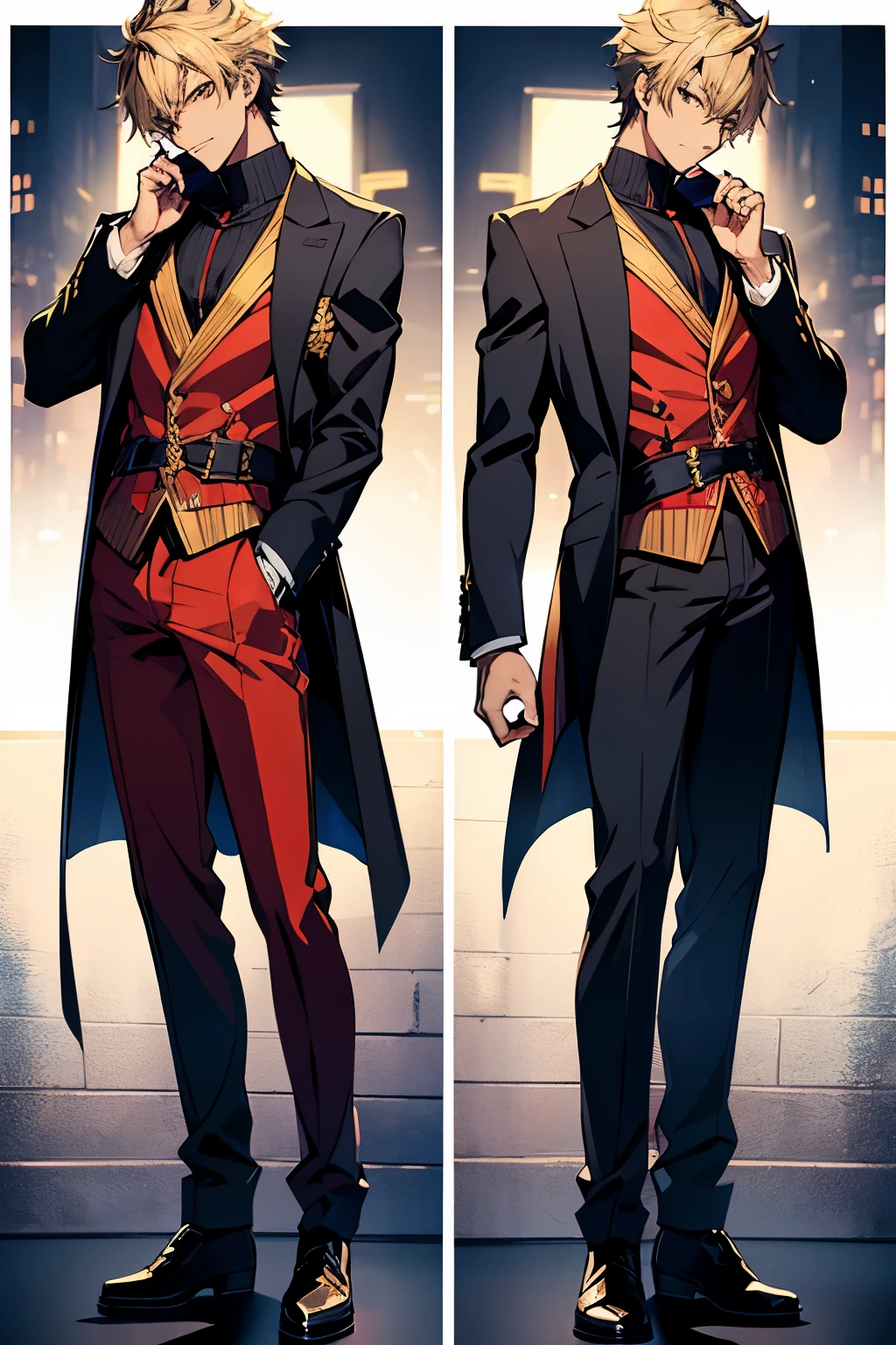 (Best Quality)), ((masutepiece)), Perfect face,1 male,20代の男性,twinks,profile,fullbody image,character layout,Costumes with decorations,Detail Costume,