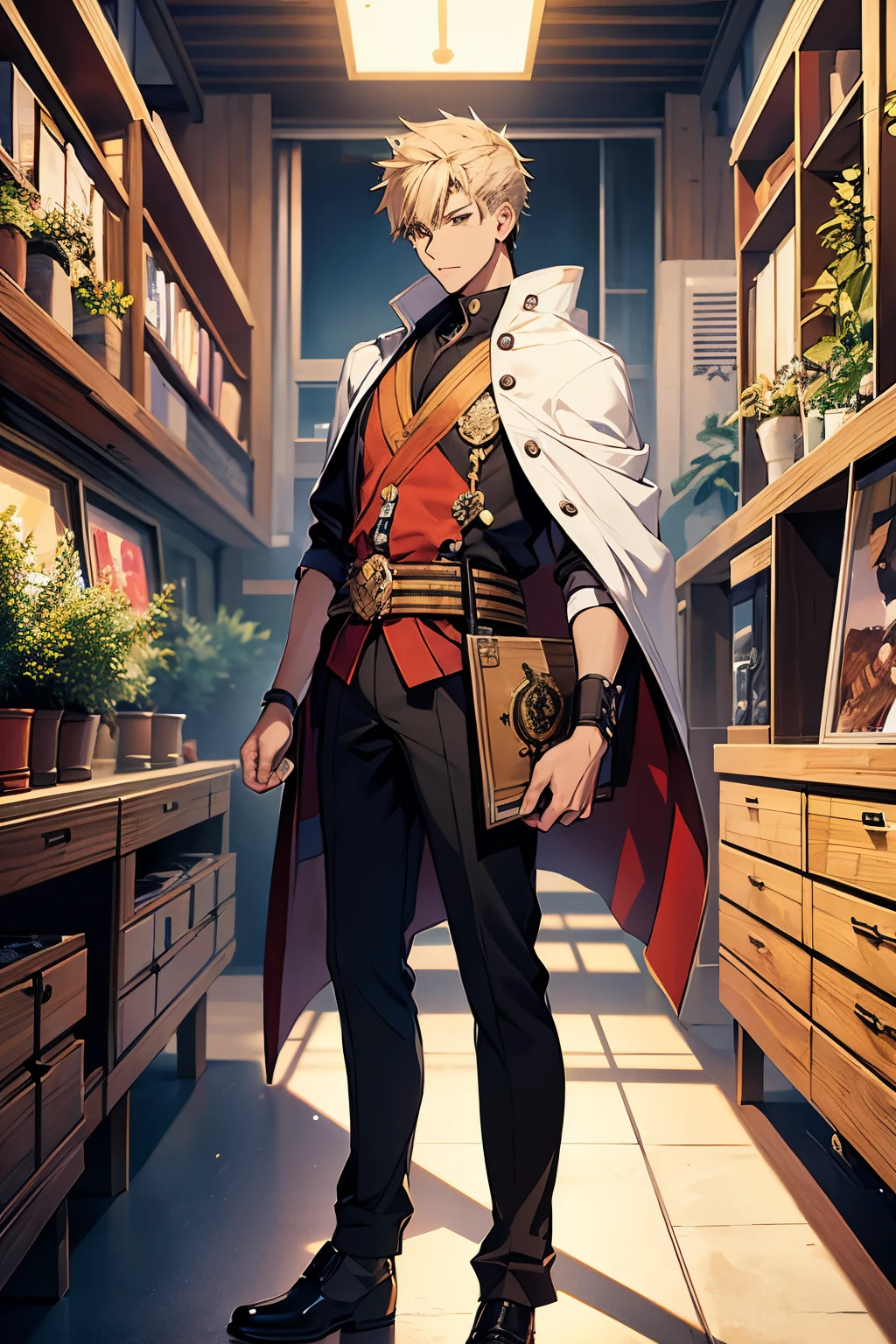 (Best Quality)), ((masutepiece)), Perfect face,1 male,20代の男性,twinks,profile,fullbody image,character layout,Costumes with decorations,Detail Costume,