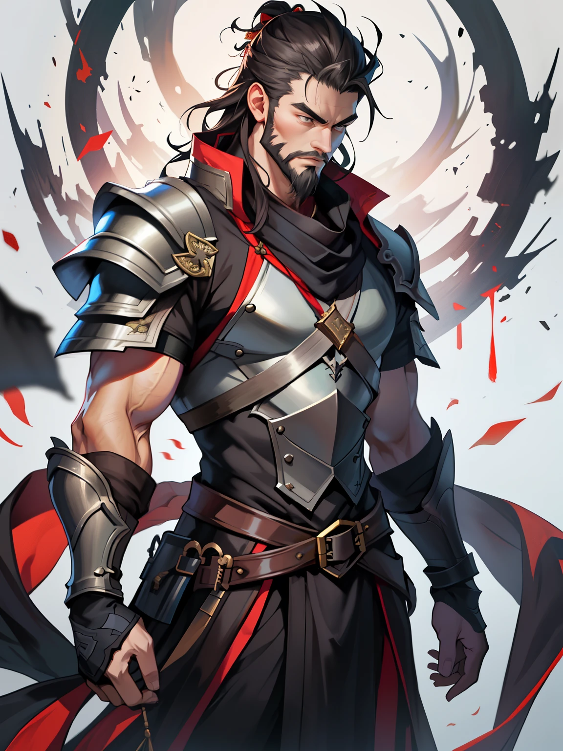 zhangfei,1 boy,Muscular,tmasterpiece,Best quality,Long beard,zhangfei,Medieval robes,armour,simply white background,
