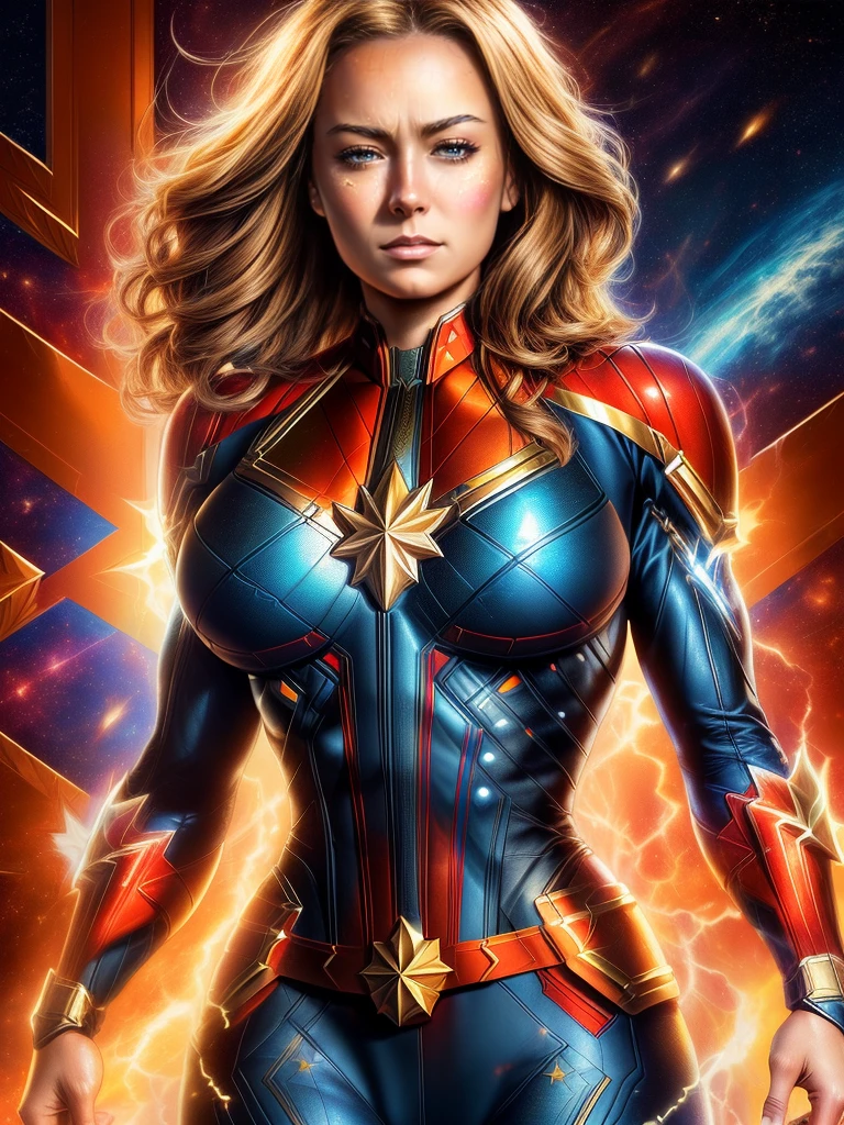 ((Best Quality, masterpiece, ultra-detailer, 16K resolution, extremely detailed), Abstract expressionist painting "Hyperion", Digital Painting, character concept art portrait, Captain Marvel (gigantic breasts), catastrophe.