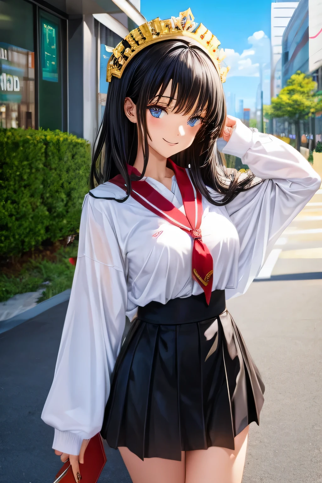 Black-haired campus anime holy goddess