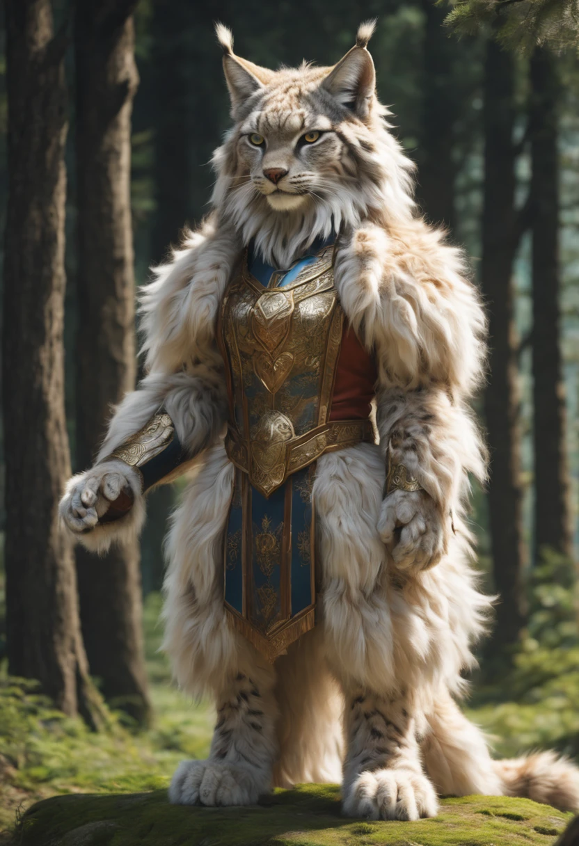 a humanoid full body fluffy haired lynx Full body show