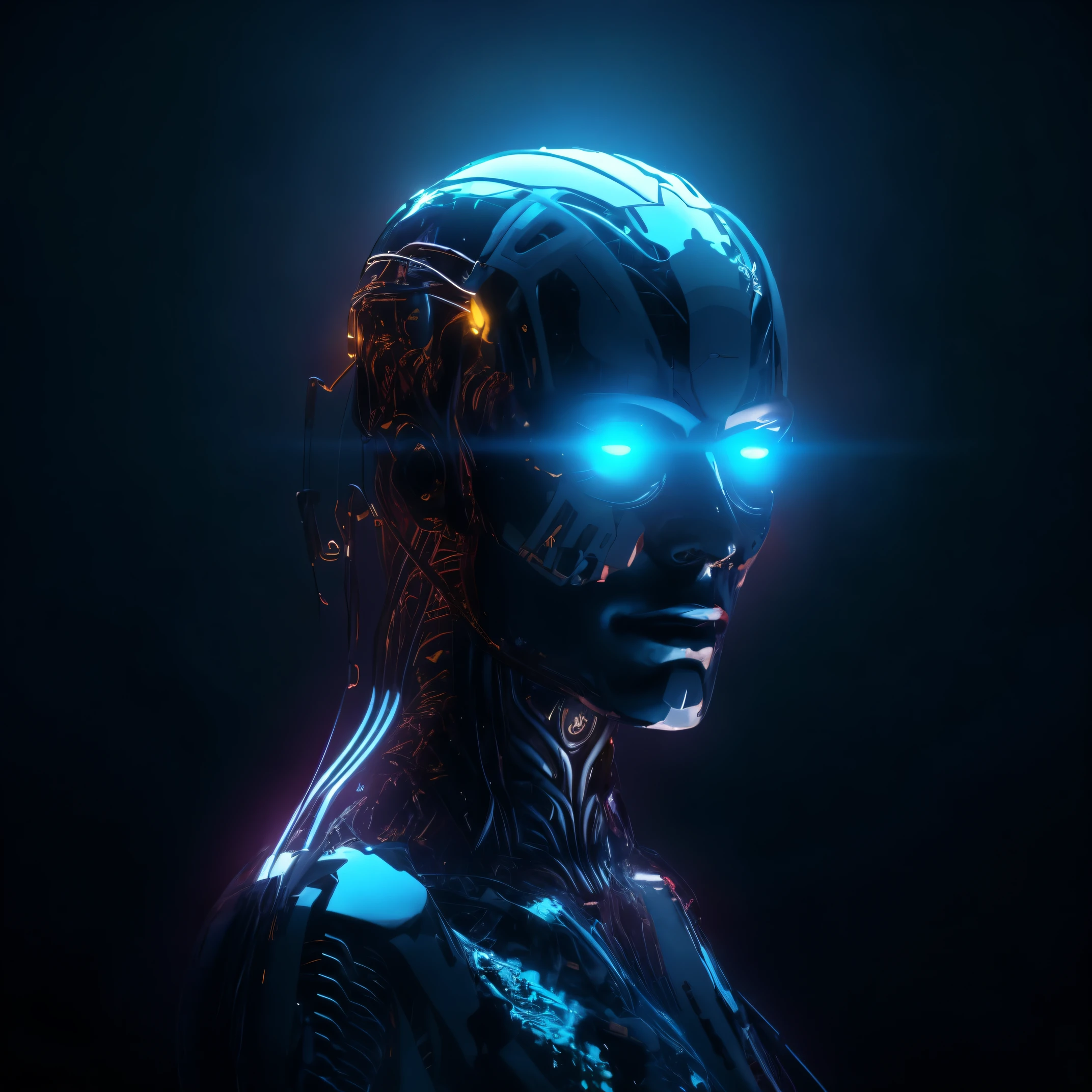 a close up of a male with a futuristic head and glowing eyes, portrait of a male android, portrait of a futuristic robot, portrait of male android, portrait of an android, detailed portrait of a cyborg, , portrait of male humanoid, portrait of a cyborg, a portrait of an android, cyborg portrait, an image of a cyborg